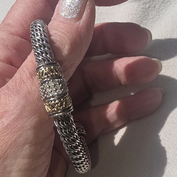 Effy D'Oro Elegant Silver and Gold Cuff Bracelet with Diamond Accents - Picture 3 of 7